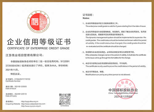 中國招標(biāo)投標(biāo)協(xié)會信用評價3A級